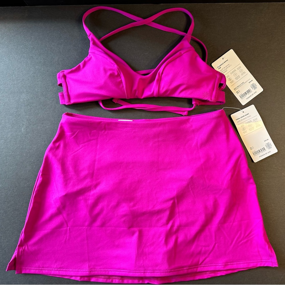 Athleta Hot Pink Crisscross Bikini Top with Matching Skirt